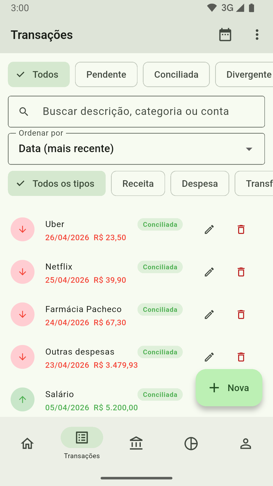 Controle de Transações